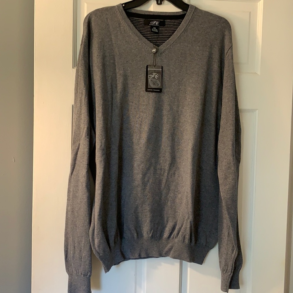 Foxcroft XXL grey cotton/cashmere v-neck. NWT!